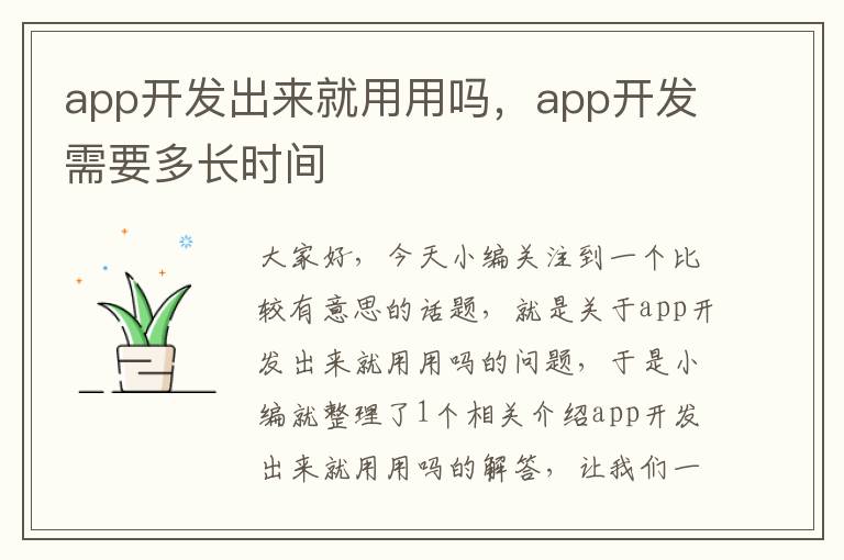 app开发出来就用用吗,app开发需要多长时间
