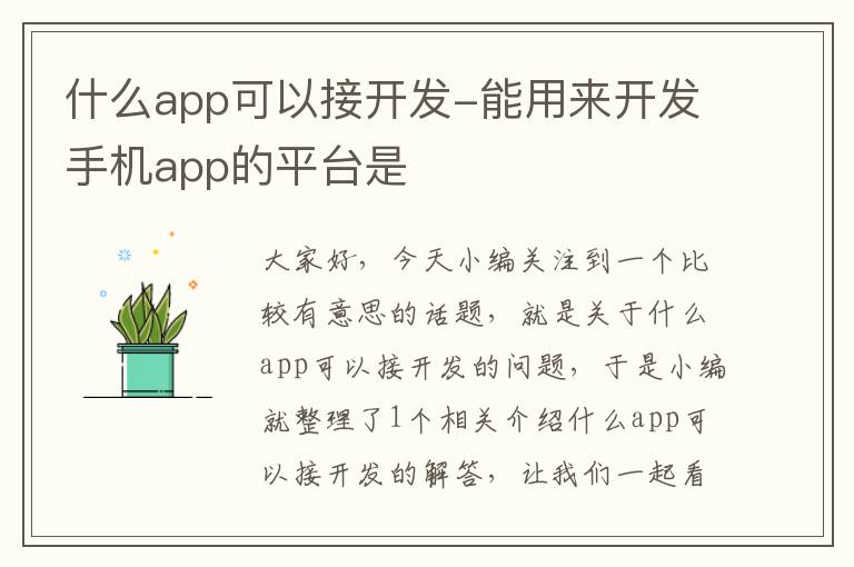什么app可以接开发-能用来开发手机app的平台是