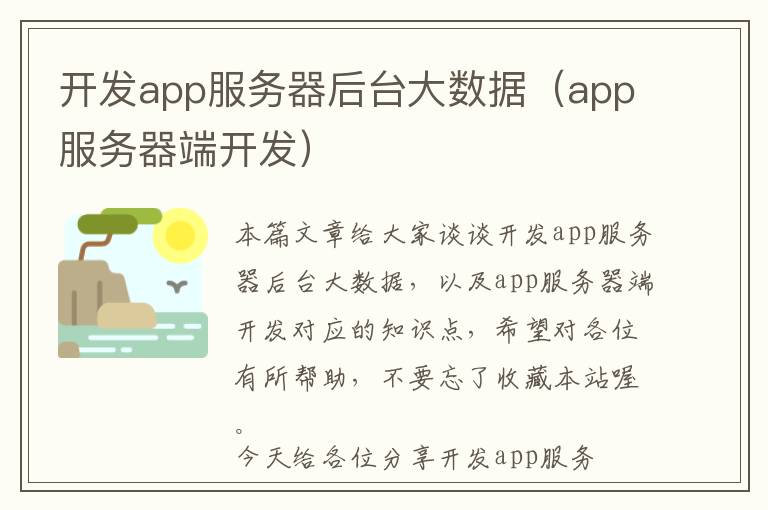 开发app服务器后台大数据(app服务器端开发)