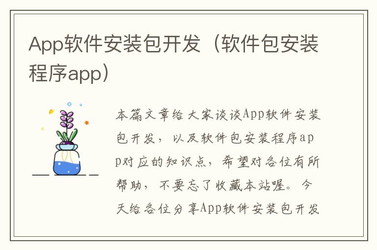 App软件安装包开发(软件包安装程序app)