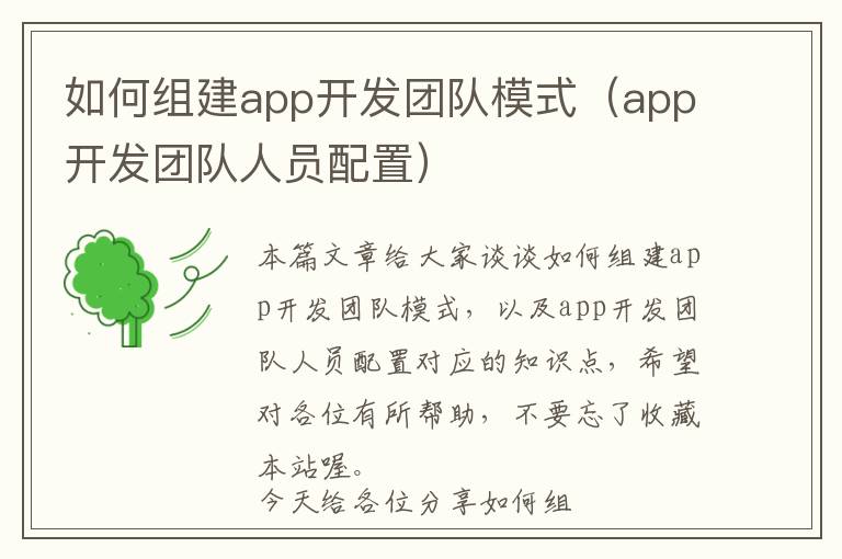 如何组建app开发团队模式(app开发团队人员配置)