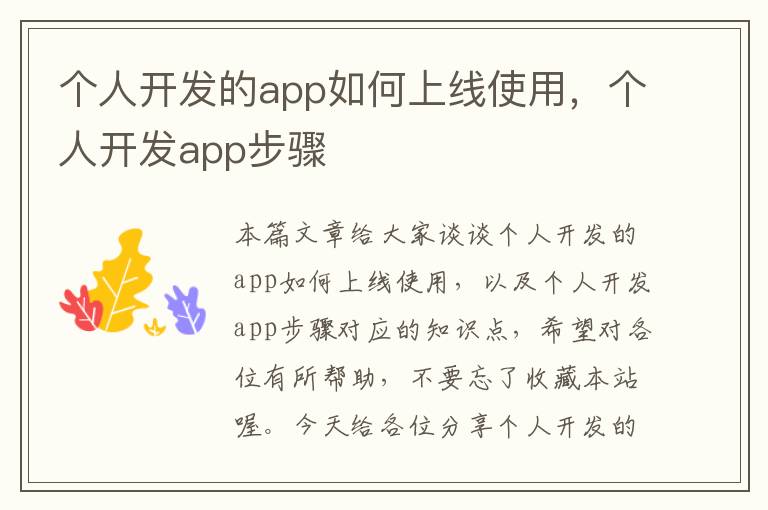 个人开发的app如何上线使用,个人开发app步骤