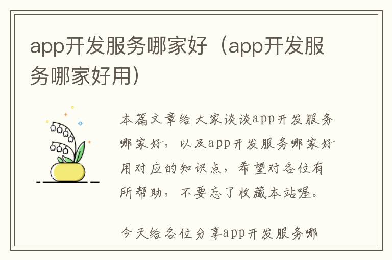 app开发服务哪家好(app开发服务哪家好用)
