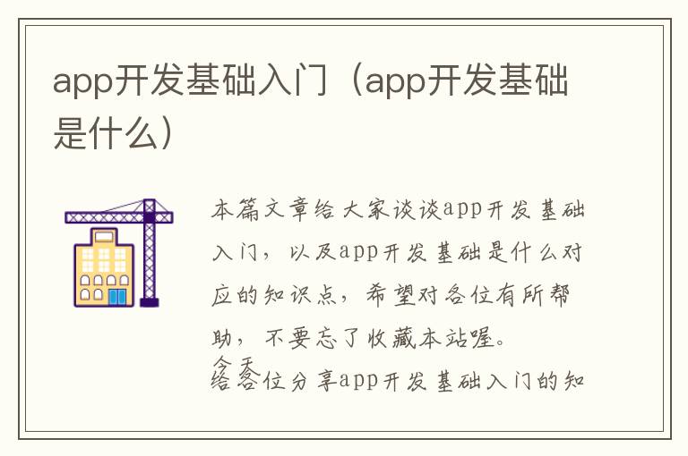 app开发基础入门(app开发基础是什么)