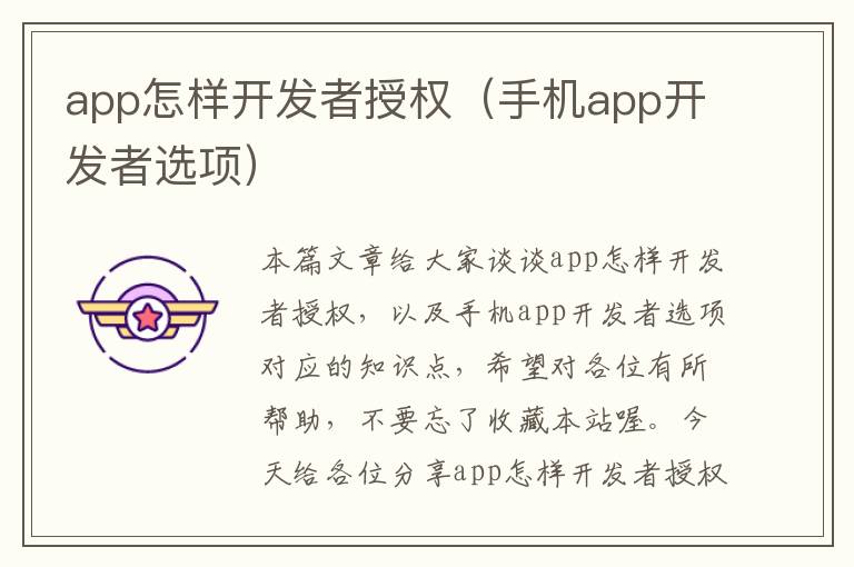 app怎样开发者授权(手机app开发者选项)