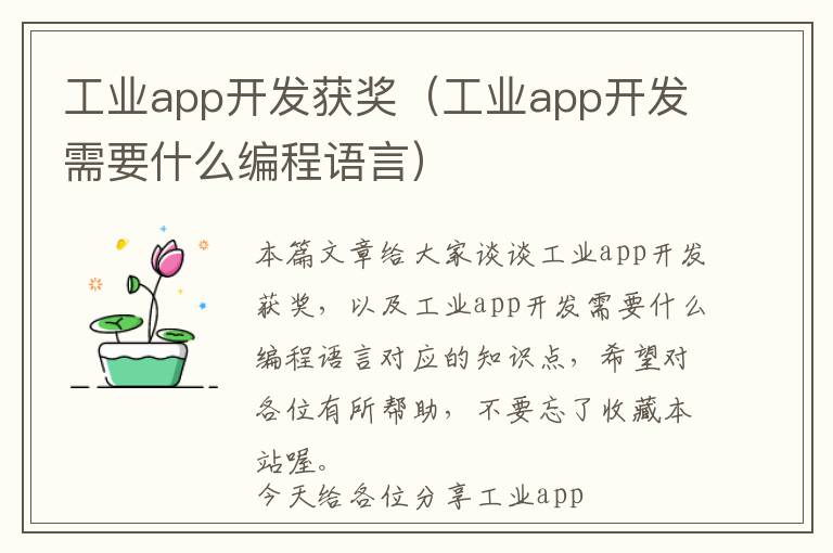 工业app开发获奖(工业app开发需要什么编程语言)