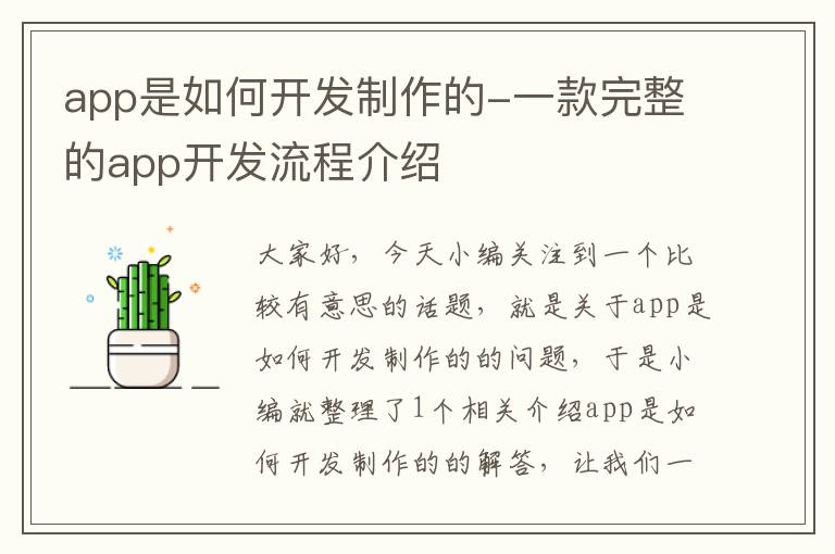 app是如何开发制作的-一款完整的app开发流程介绍