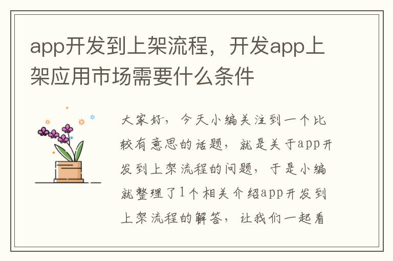 app开发到上架流程,开发app上架应用市场需要什么条件