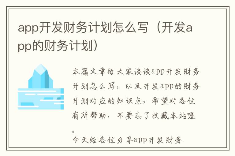 app开发财务计划怎么写(开发app的财务计划)