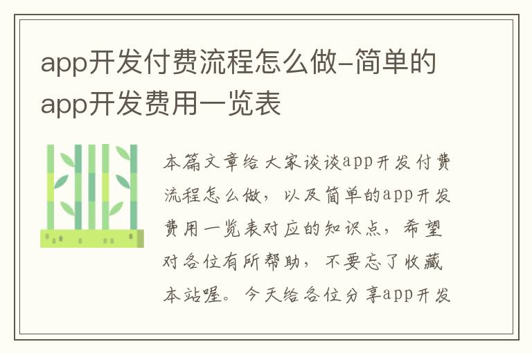 app开发付费流程怎么做-简单的app开发费用一览表