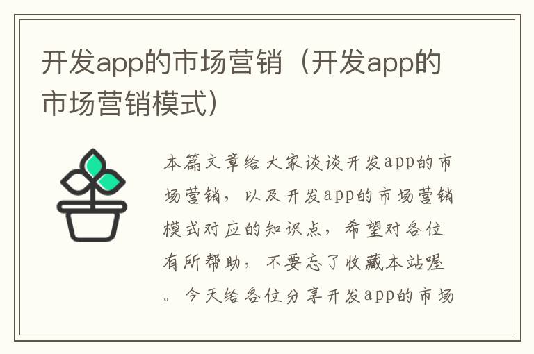 开发app的市场营销(开发app的市场营销模式)