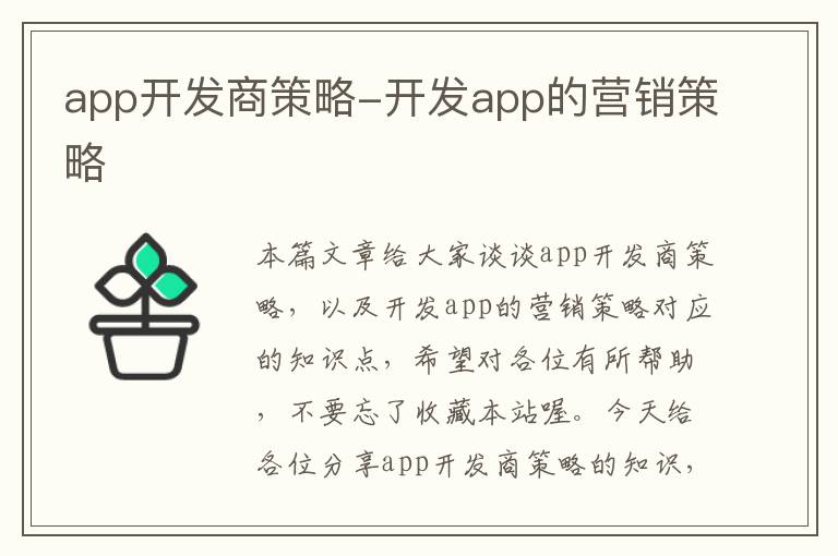 app开发商策略-开发app的营销策略