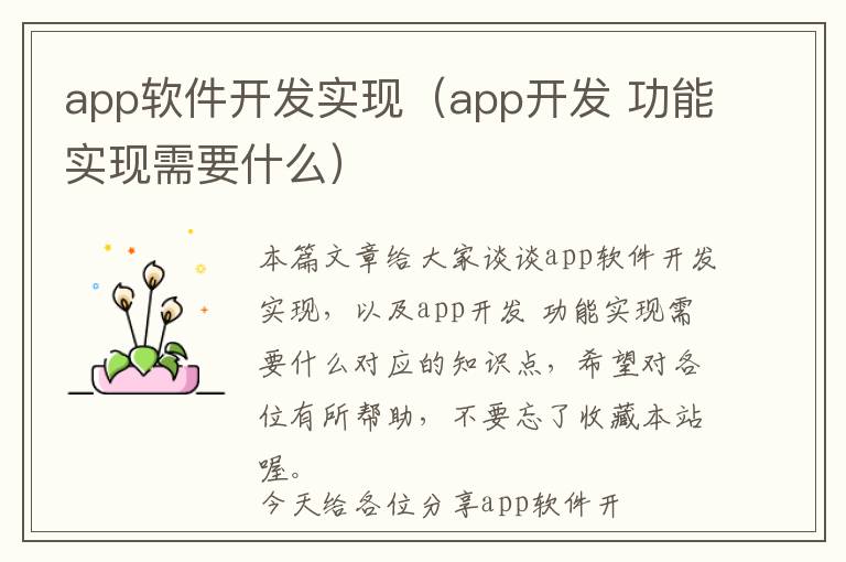 app软件开发实现(app开发 功能实现需要什么)
