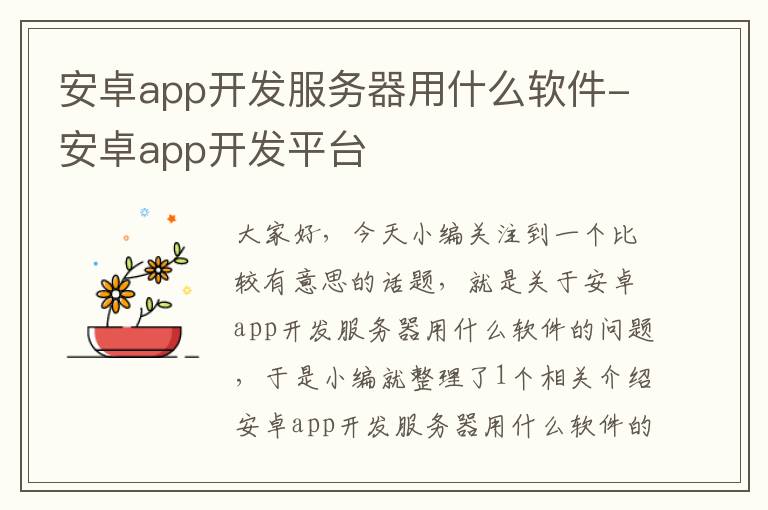 安卓app开发服务器用什么软件-安卓app开发平台
