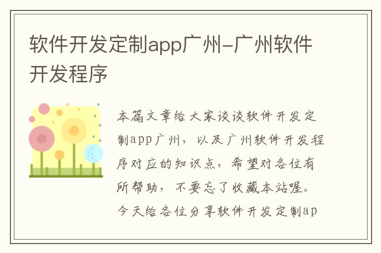 软件开发定制app广州-广州软件开发程序