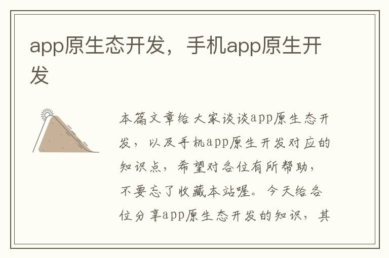 app原生态开发,手机app原生开发