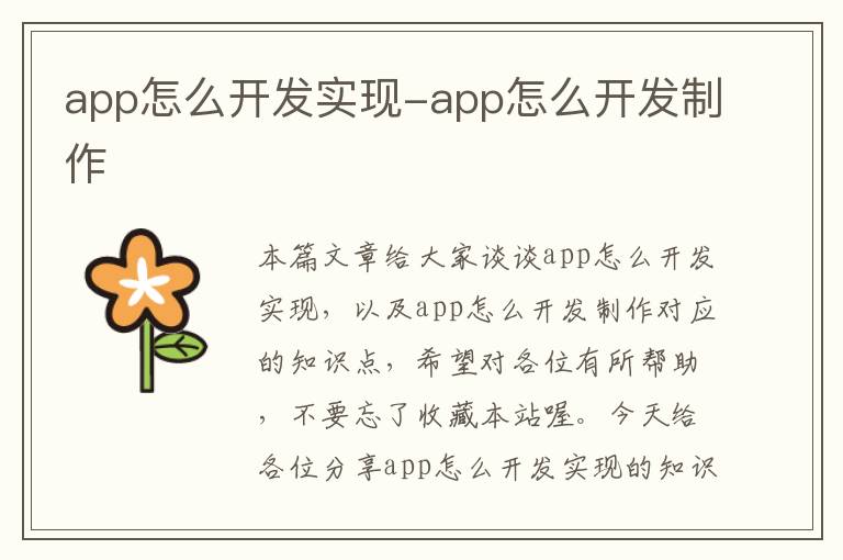 app怎么开发实现-app怎么开发制作