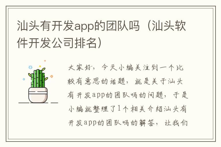 汕头有开发app的团队吗(汕头软件开发公司排名)