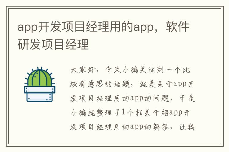app开发项目经理用的app,软件研发项目经理