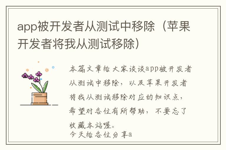 app被开发者从测试中移除(苹果开发者将我从测试移除)
