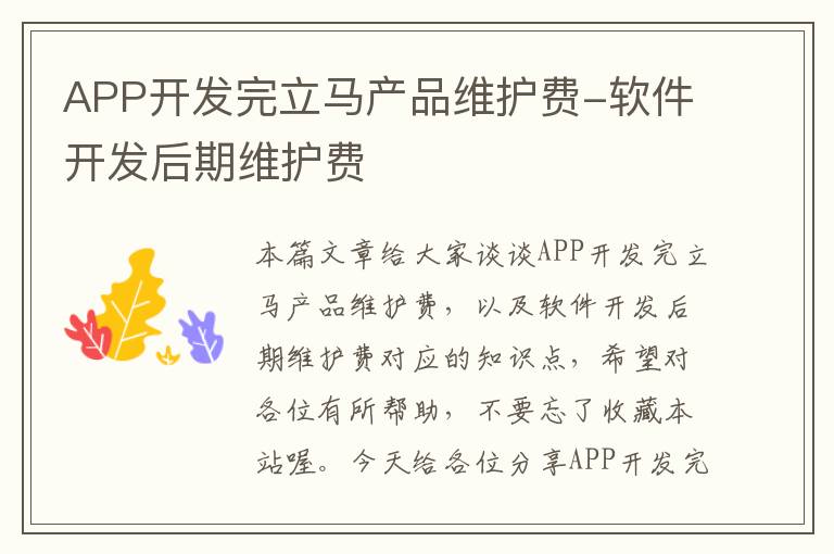 APP开发完立马产品维护费-软件开发后期维护费