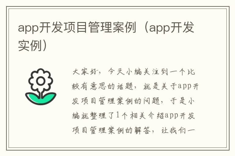 app开发项目管理案例(app开发实例)