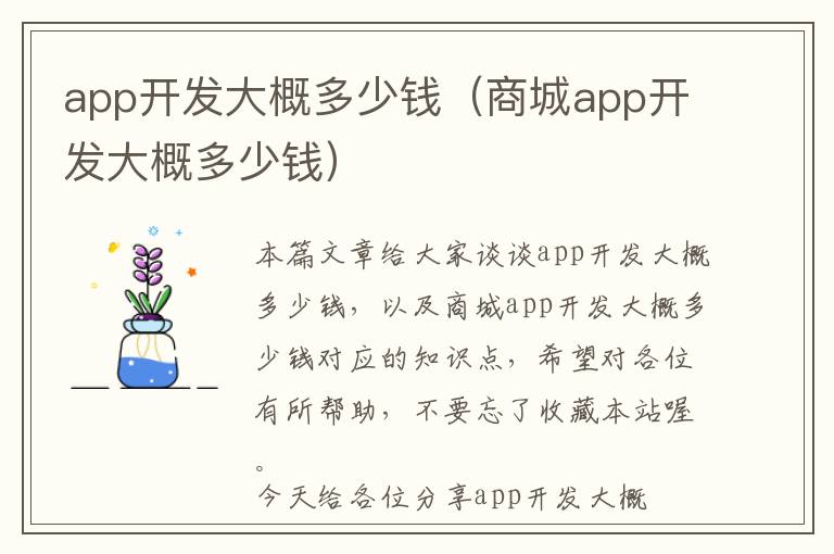 app开发大概多少钱(商城app开发大概多少钱)