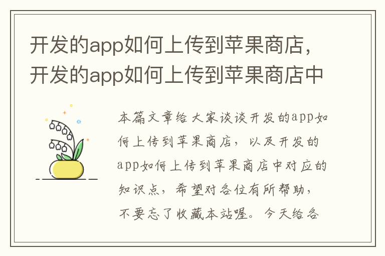 开发的app如何上传到苹果商店,开发的app如何上传到苹果商店中