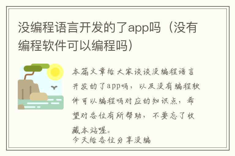 没编程语言开发的了app吗(没有编程软件可以编程吗)