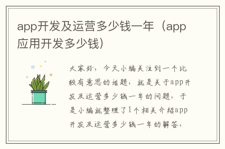 app开发及运营多少钱一年(app应用开发多少钱)