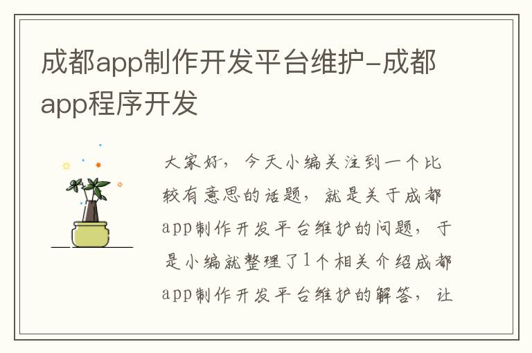 成都app制作开发平台维护-成都app程序开发