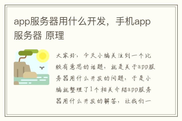 app服务器用什么开发,手机app服务器 原理