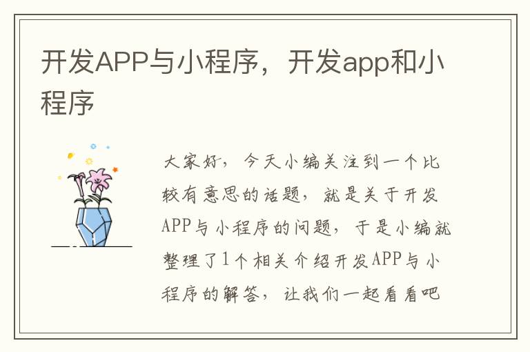 开发APP与小程序,开发app和小程序