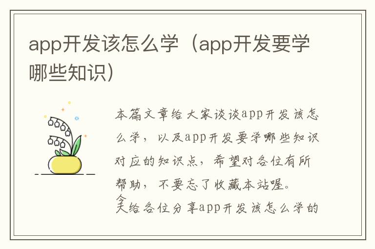app开发该怎么学(app开发要学哪些知识)