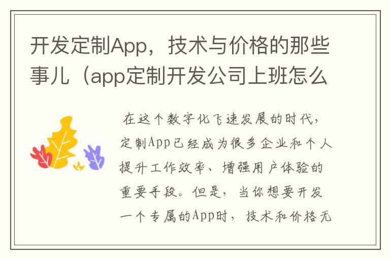 开发定制App,技术与价格的那些事儿(app定制开发公司上班怎么样)