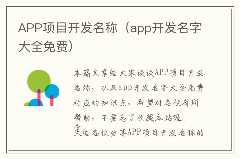 APP项目开发名称(app开发名字大全免费)