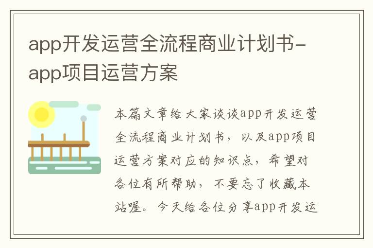 app开发运营全流程商业计划书-app项目运营方案