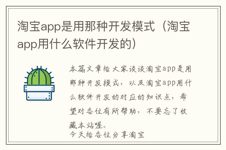 淘宝app是用那种开发模式(淘宝app用什么软件开发的)