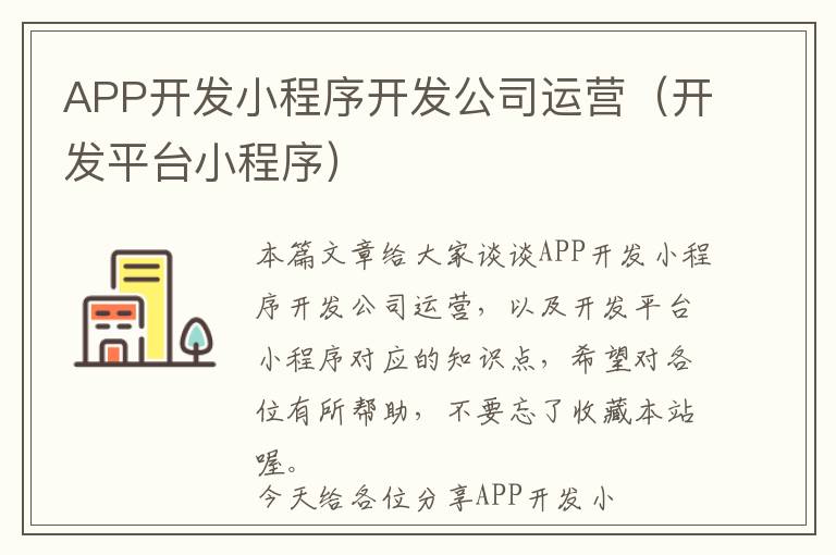 APP开发小程序开发公司运营(开发平台小程序)