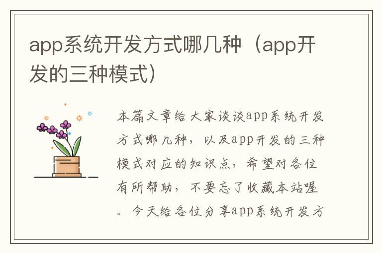 app系统开发方式哪几种(app开发的三种模式)