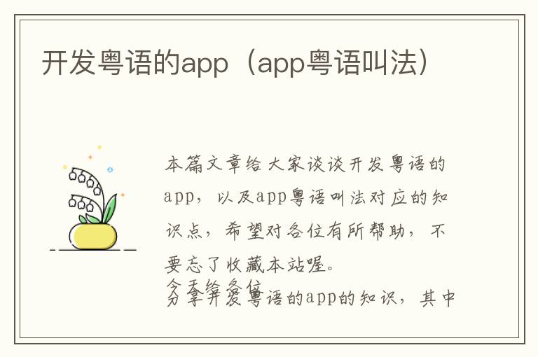 开发粤语的app(app粤语叫法)