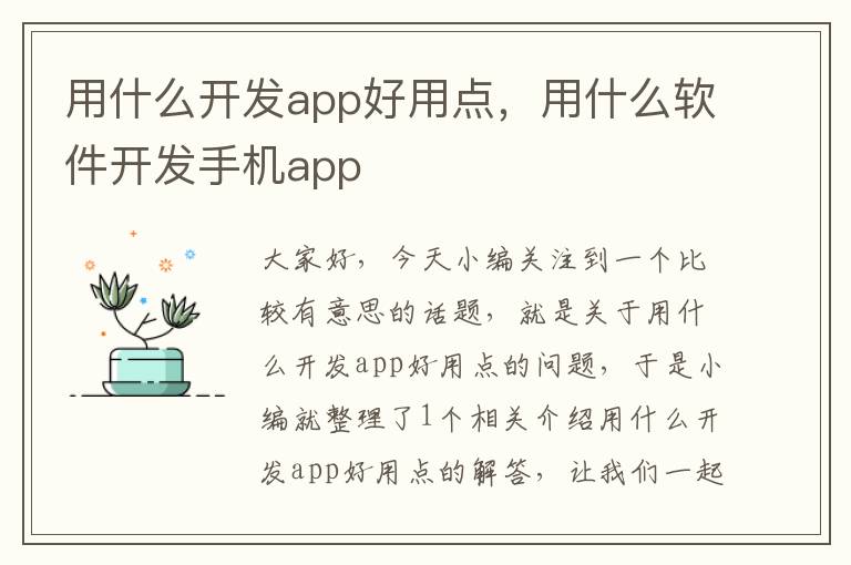 用什么开发app好用点,用什么软件开发手机app