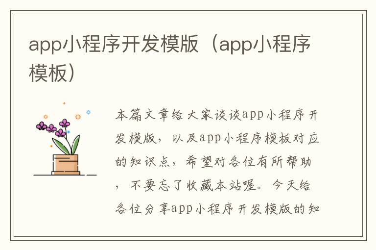 app小程序开发模版(app小程序模板)