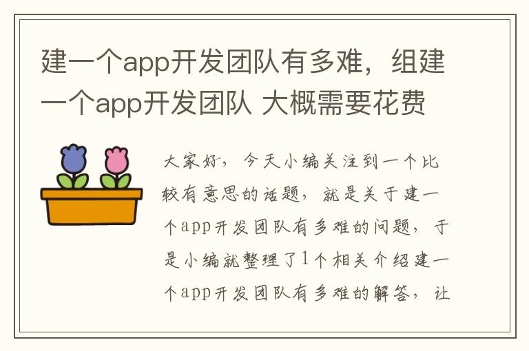 建一个app开发团队有多难,组建一个app开发团队 大概需要花费多少钱