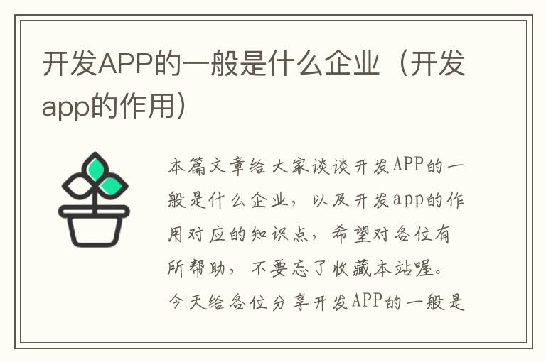开发APP的一般是什么企业(开发app的作用)