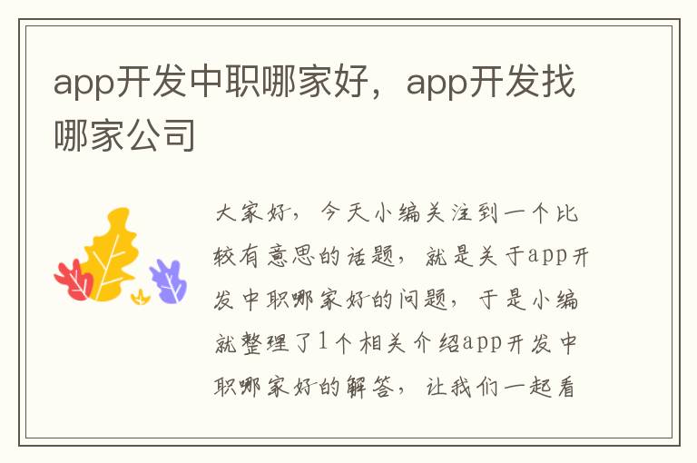 app开发中职哪家好，app开发找哪家公司