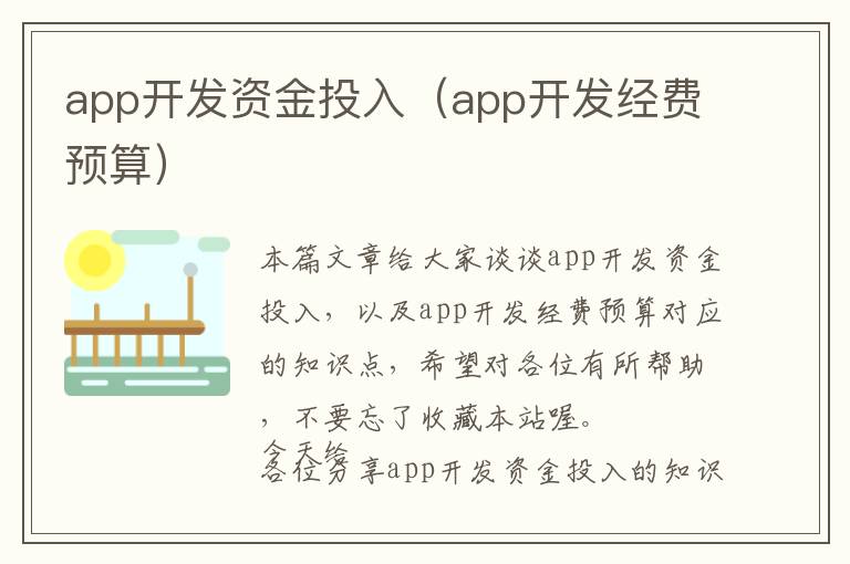 app开发资金投入(app开发经费预算)