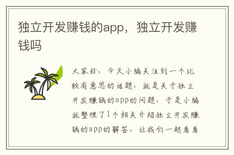 独立开发赚钱的app,独立开发赚钱吗
