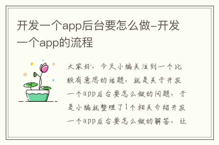 开发一个app后台要怎么做-开发一个app的流程