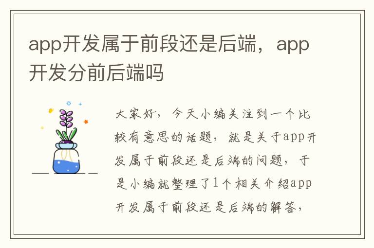 app开发属于前段还是后端,app开发分前后端吗